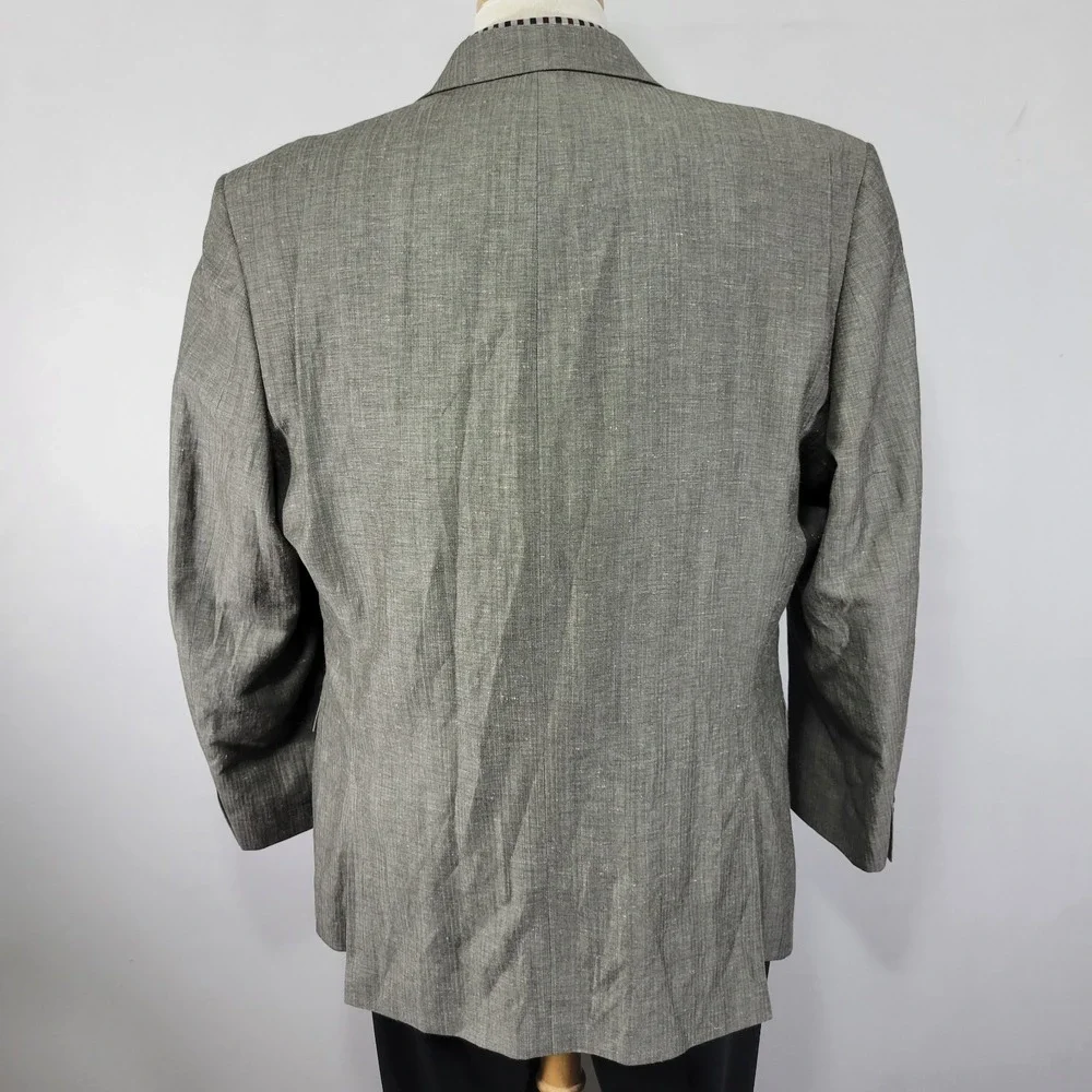 Calvin Klein Men's Sport‎ Coat Blazer Two Button Gray Herringbone Linen Wool 46R